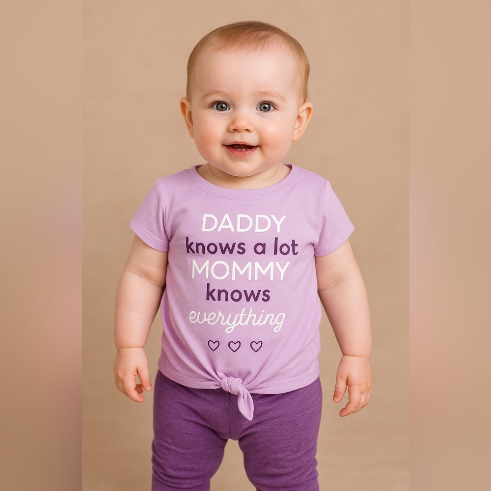 M8) Jumping Beans 12M Lavender Tee – “Mommy Knows Everything” Toddler Top